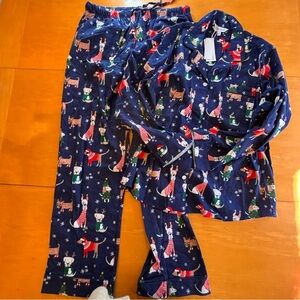 NWT The Company Store Blue Christmas Dogs Holiday Pajamas Flannel Cotton Set L